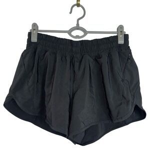 Hey Nuts Womens Black High Rise Running Shorts XL(14) Zip Pocket Lined Athletic